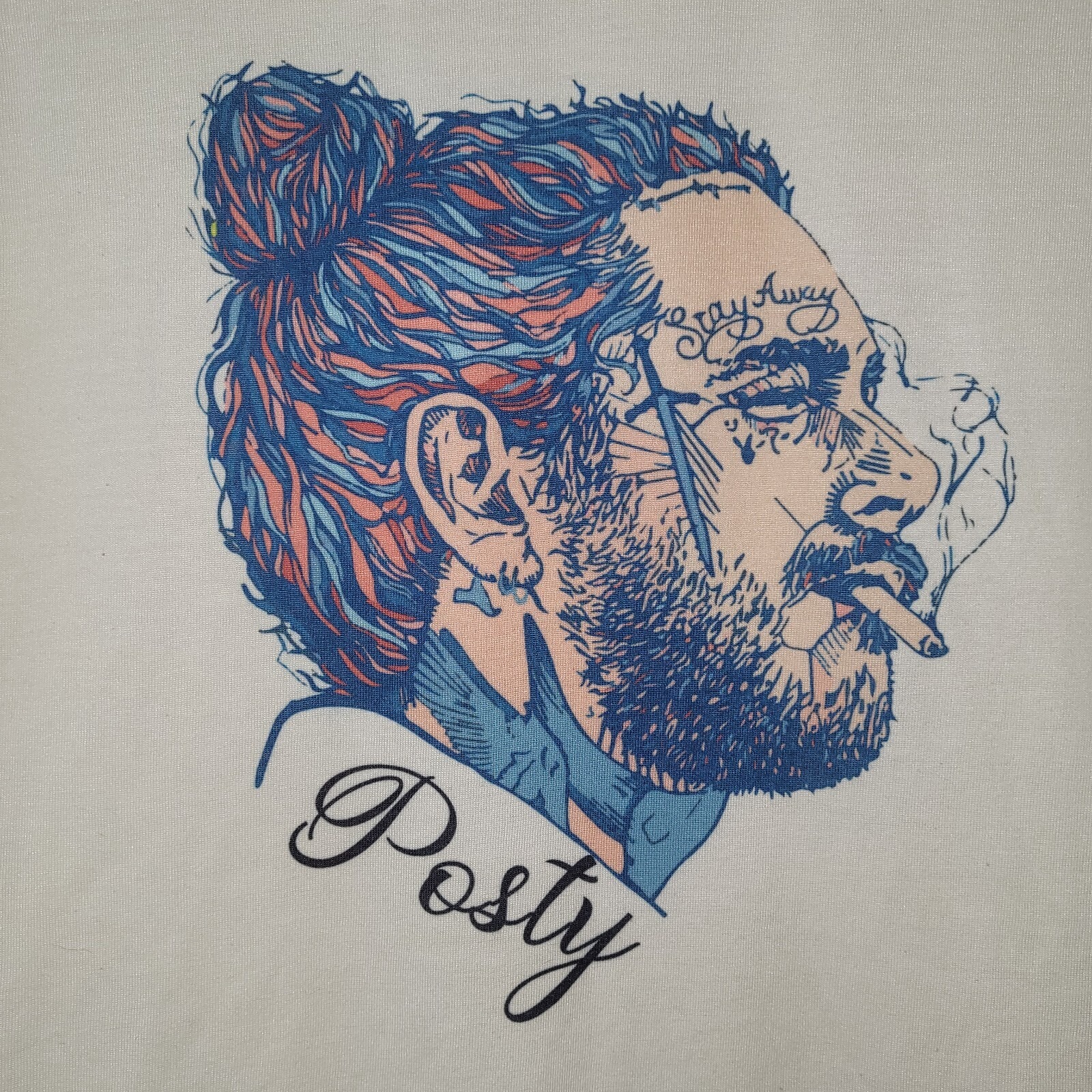 Post Malone Posty Shirt Men M White Side Profile Face Art Graphic Rapper Hip Hop